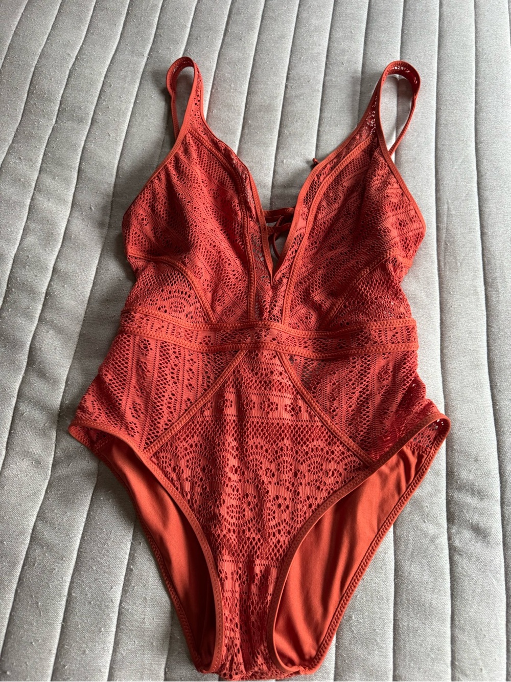 BECCA Boston proper  Crochet Lace One-Piece Swimsuit in Rust